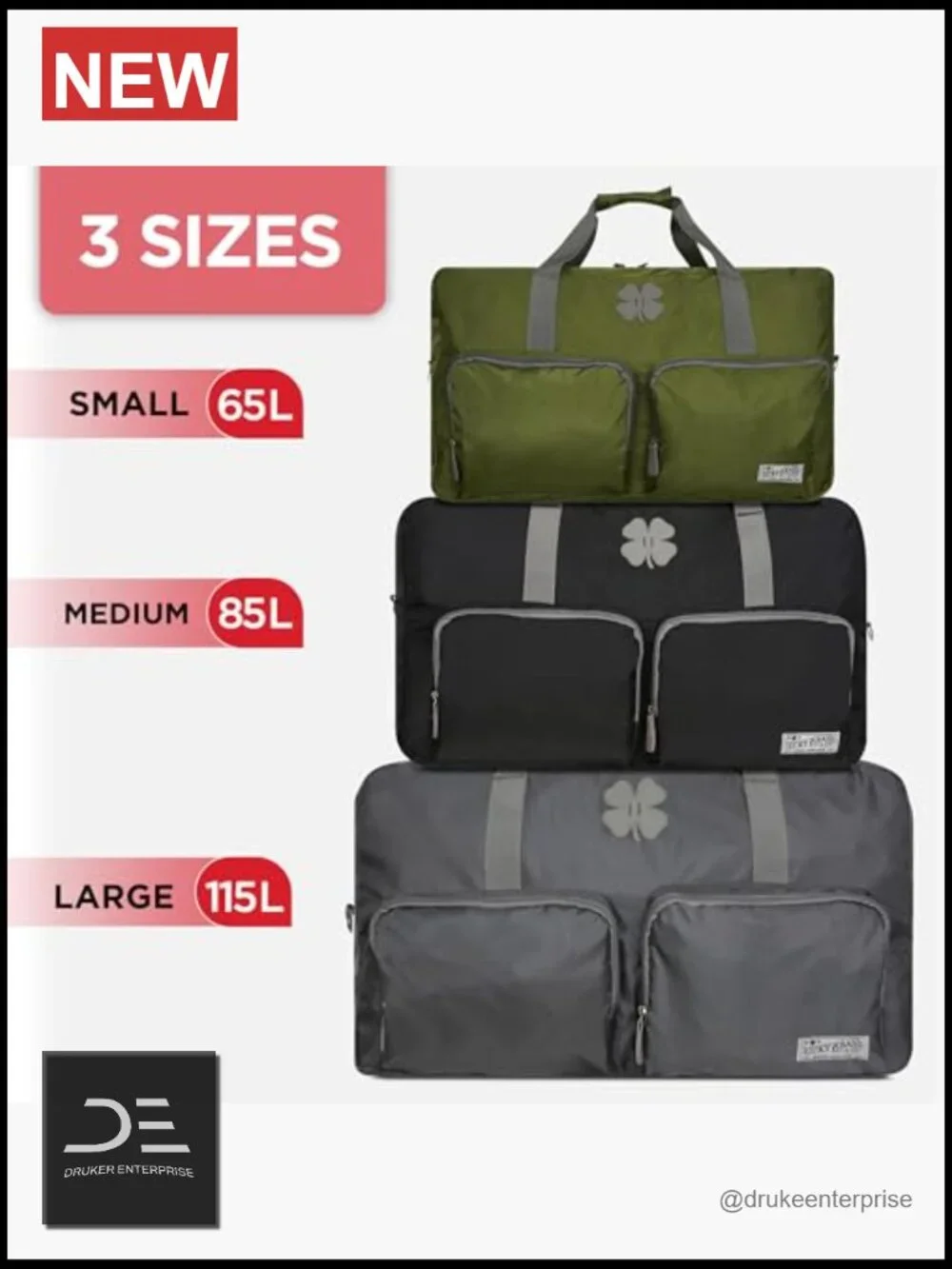 115L Foldable Overnight Duffle Bag with Adjustable Shoulder Strap for Travel Gym